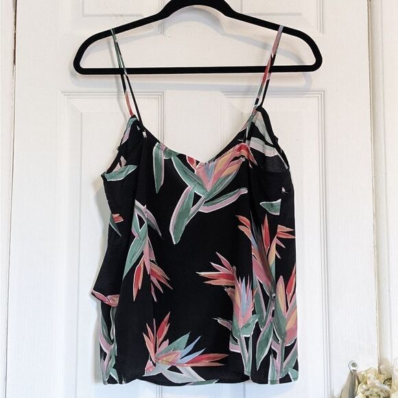 Tucker Assymetical Ruffle Tank Birds of Paradise in Crepe de Chine Silk Floral - Picture 7 of 8